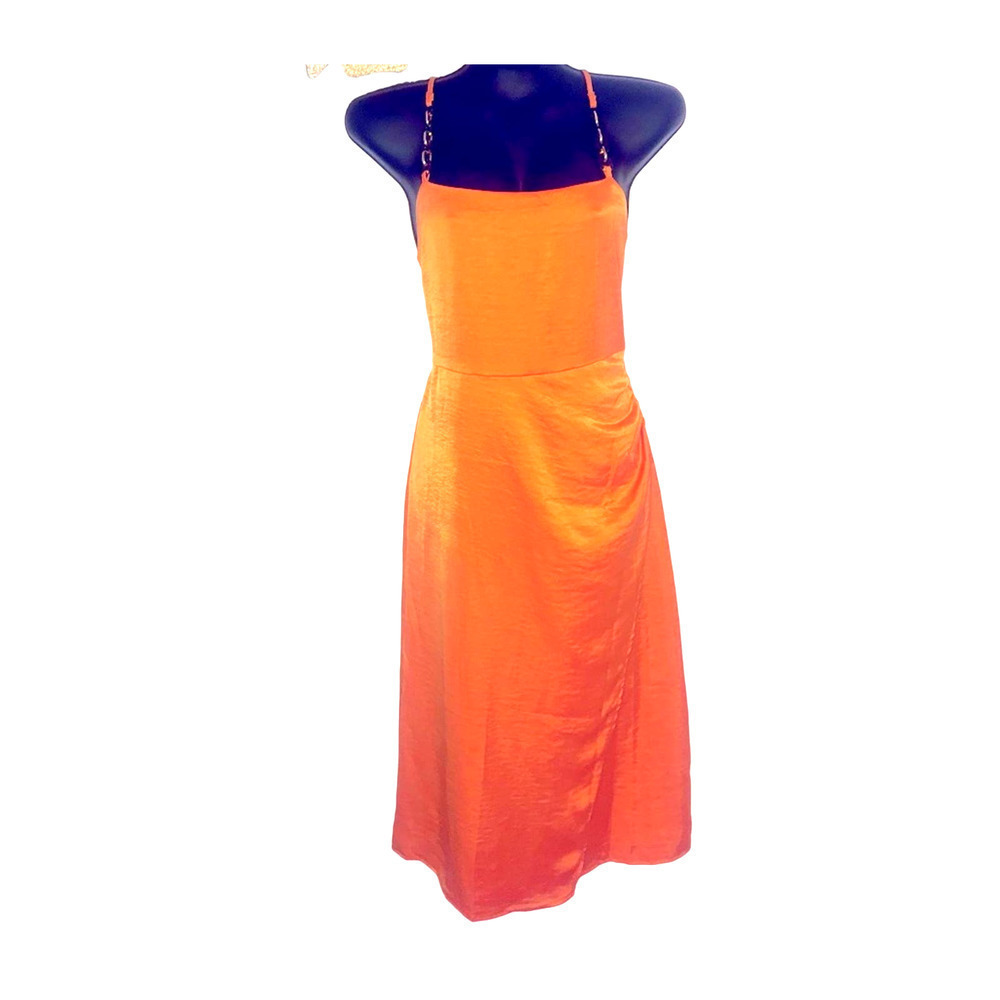 NWT House of Harlow Orange Satin Faux wrap midi with Chain details size Medium